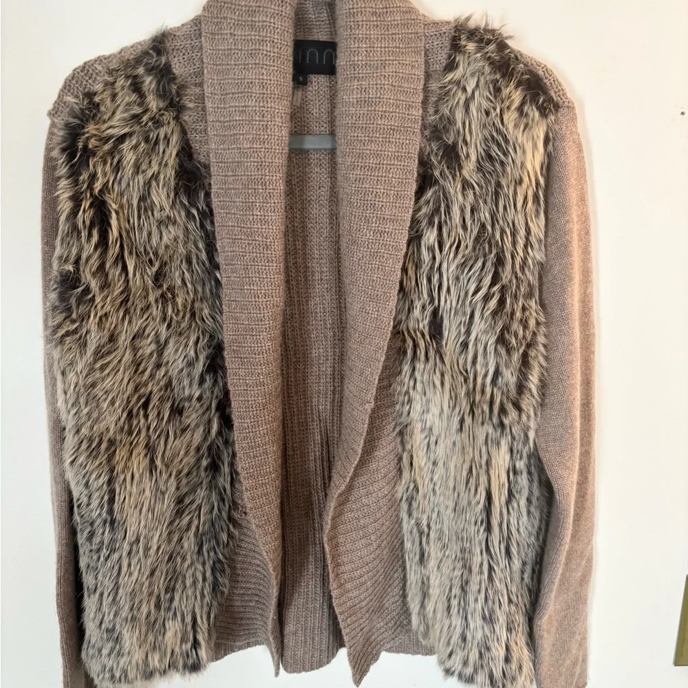 Quinn light brown rabbit fur and cashmere cardigan size SMALL